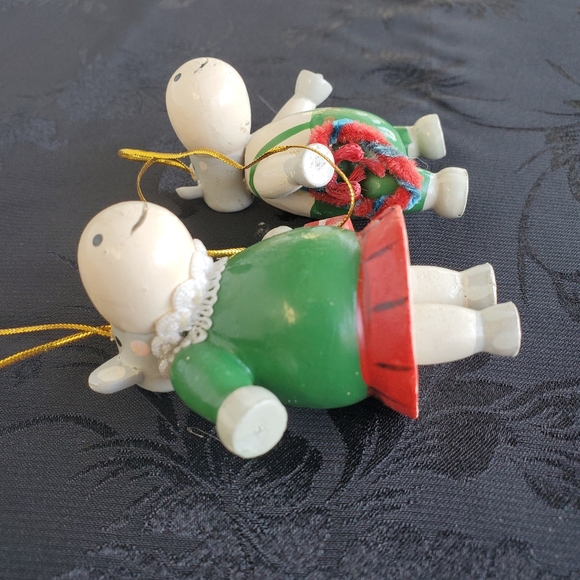 2 Hippopotamus Wood Christmas Ornaments 3" Vintage Hippo Green Red Wooden Couple - Picture 5 of 8